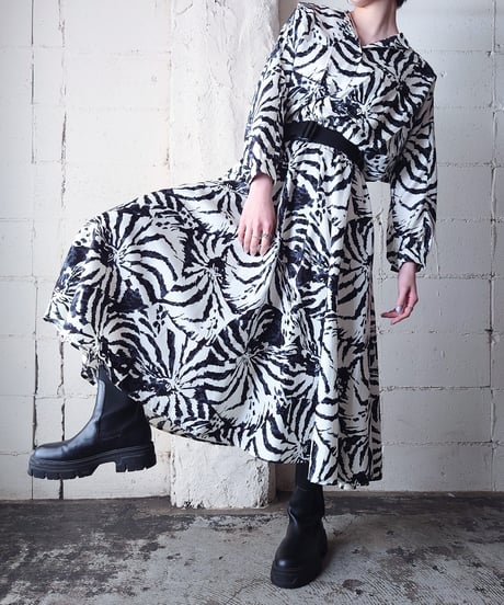 Zebra Pattern Open Collar Shirt Dress BKWH