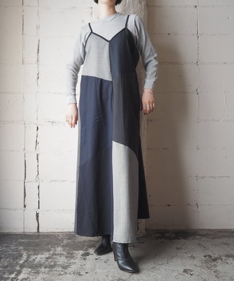REMAKE Patchwork Camisole Dress BK GR NV