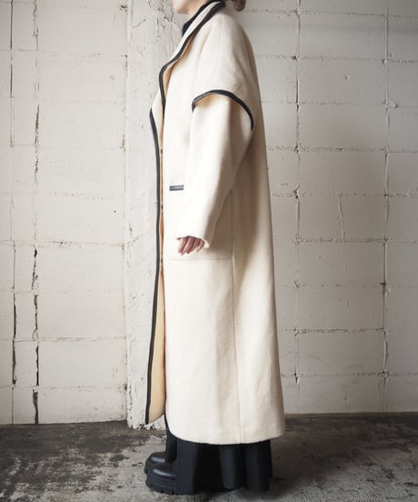 Leather Piping Stand Collar Coat IVBK