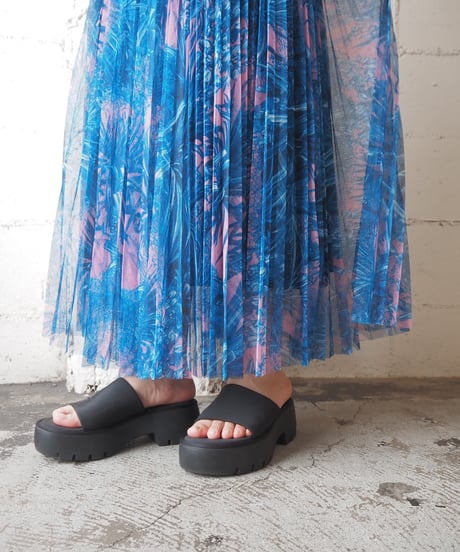 MSGM Botanical Print Tulle Pleats Skirt BL PK