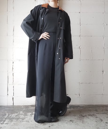 LAUREN Leather Collar Long Coat BKBR