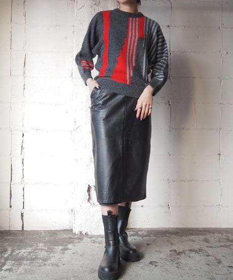 Dolman Sleeve Stripe Design Knit GRRE