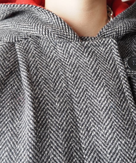Herringbone Tweed Hooded Coat GRRE