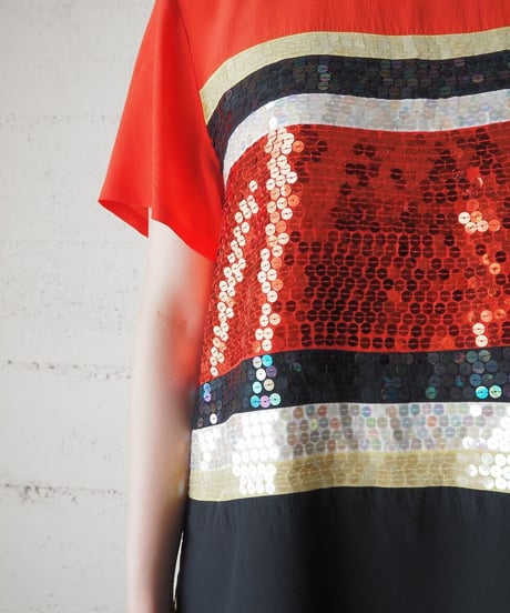 Stripe Sequin Pullover Silk Tops BKRE