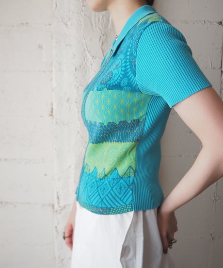 KENZO Pattern Zipup Rib Knit BLLGN