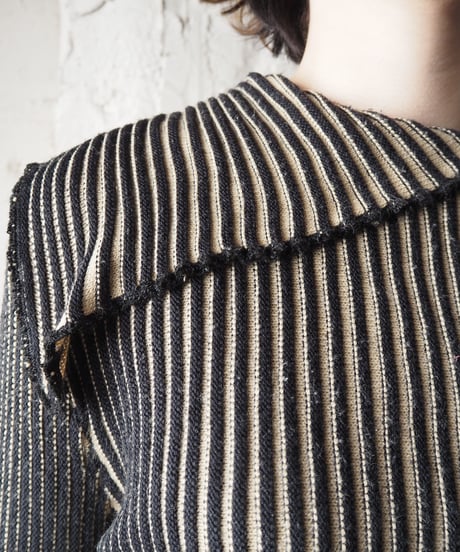Bicolor Asymmetric Collar Rib Knit BEBK