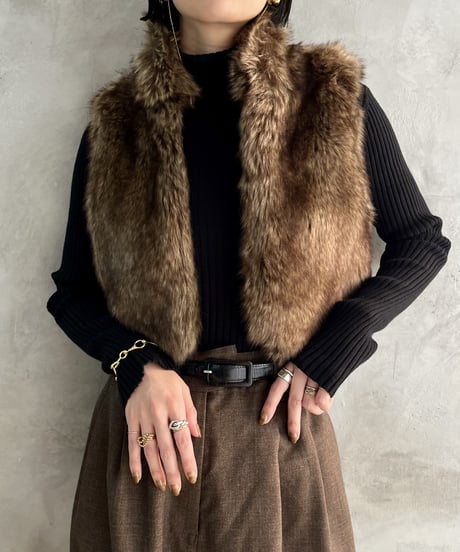 POLO RARPH LAUREN Stand Collar Fake Fur Vest