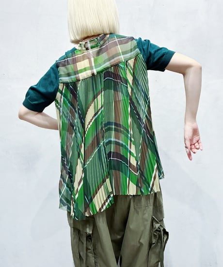 sacai Back Sheer Pleats S/S Knit GN