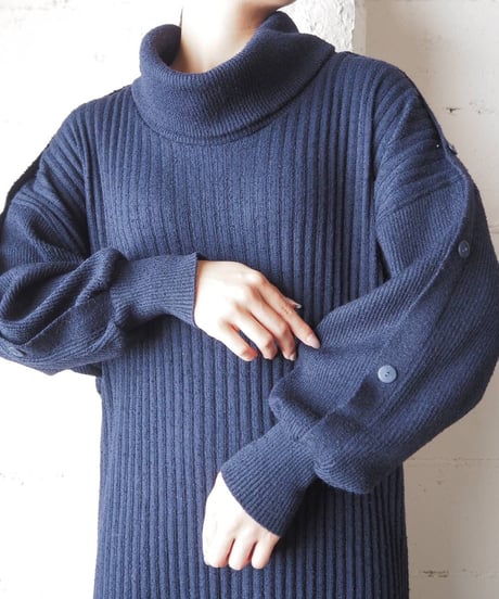 Button Sleeve Turtle Knit Dress NV