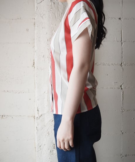 1970~80's Collarless Stripe Blouse WHRE