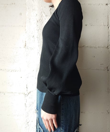 1970's Lantern Sleeve Rib Knit BK
