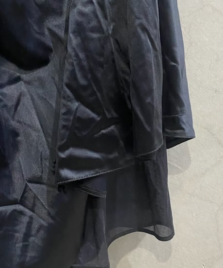 Satin Volume Tuck Flare Skirt BK