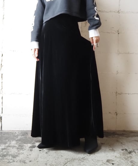 Velvet Flared Long Skirt BK