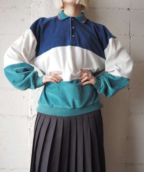 1980's Tricolor Pile Polo Shirt BLWHGN