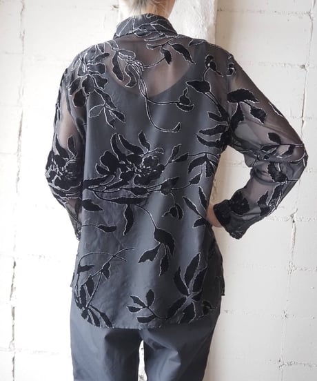 Botanical Pattern Opal Velour Shirt BK