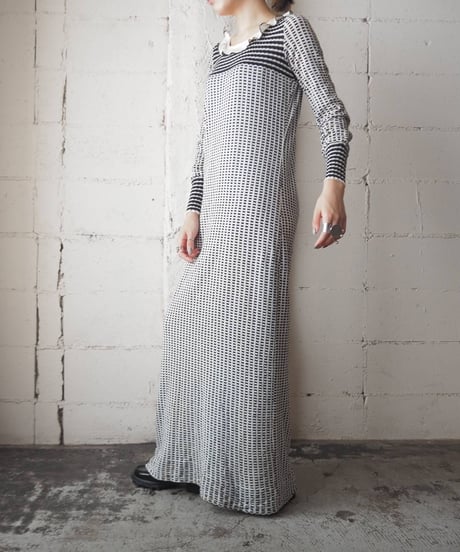 1970's Frill Collar Check Knit Dress WHBK