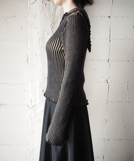 Bicolor Asymmetric Collar Rib Knit BEBK