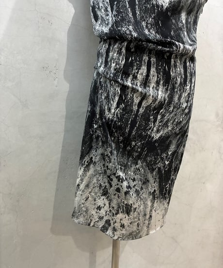 HELMUT LANG Silk Mix Print Drape Dress GRBK
