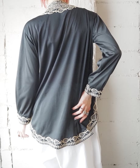 Gold Embroidery Half Button Blouse BKGD
