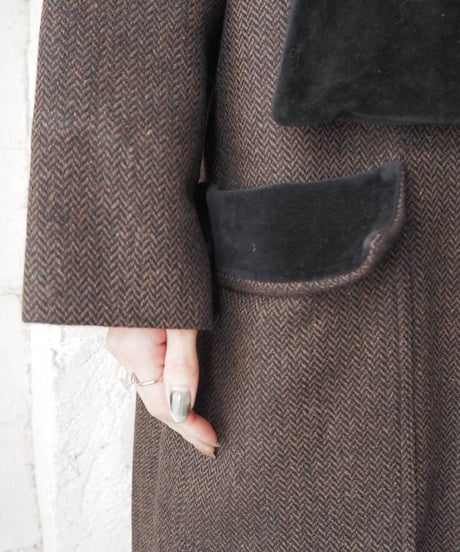 FLAX Velour Collar Long Coat BR