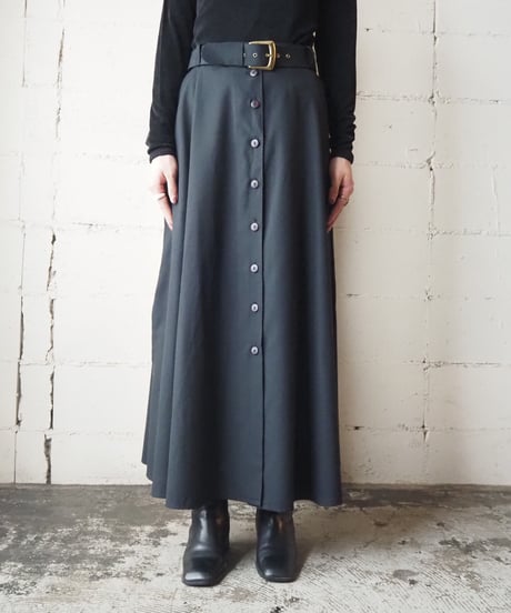 Front Button Flared Skirt BK
