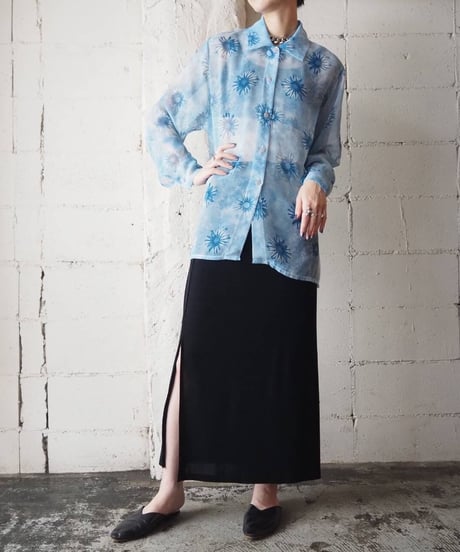 Long Sleeve Flower Pattern Sheer Shirt LBL