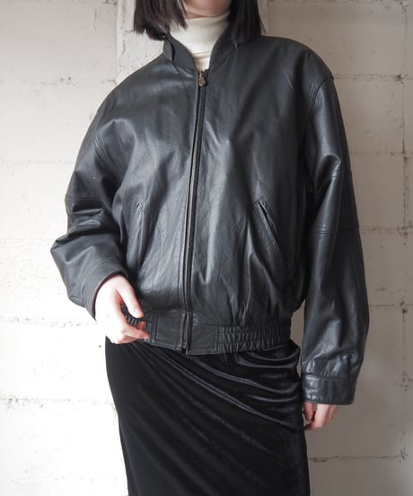 ROUNDTREE&YORKE Double Collar Leather Jacket BK