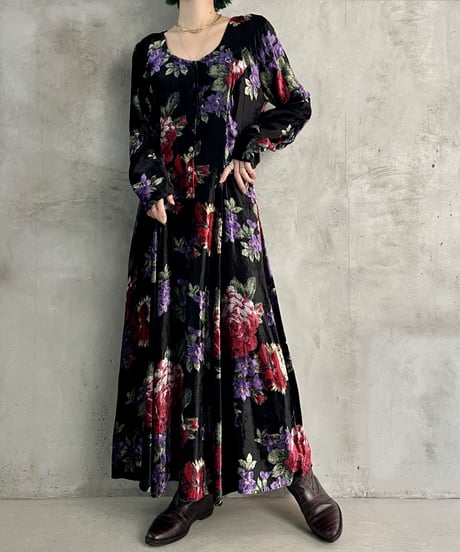 Floral Pattern Velour Dress BKPUR