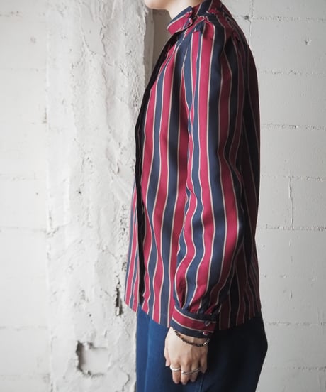 Stand Collar Side Button Stripe Shirt BURNV
