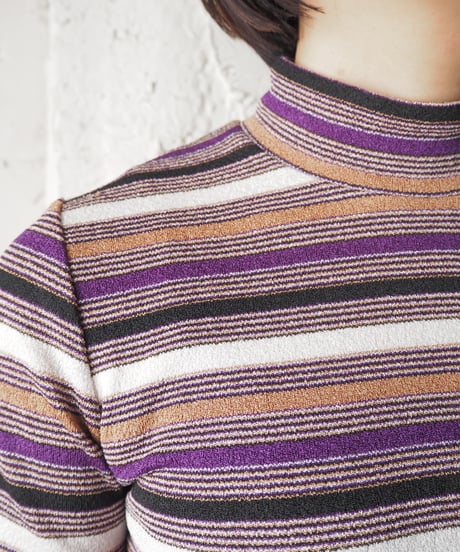 1970's Multi Color Stripe Mock Neck Cutsewn PURBE