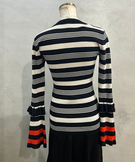 Frill Sleeve Multi Border Rib Knit WHBKRE