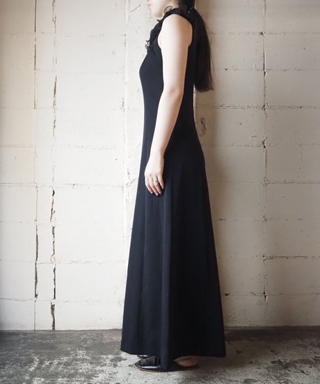 1970's Chiffon Pleated Collar Dress BK