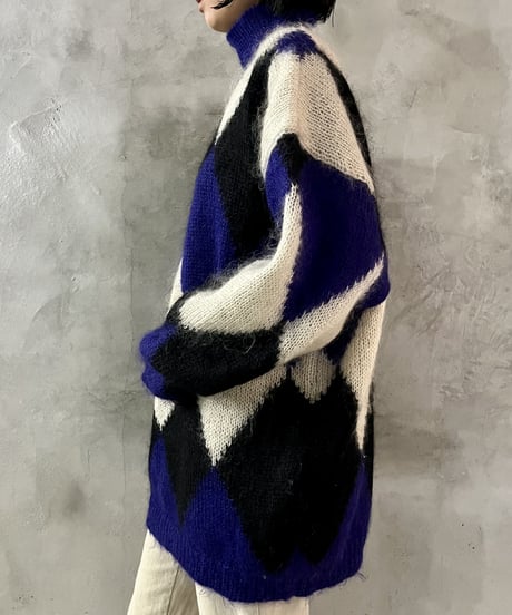 Argyle Highneck Mohair Knit BLBK