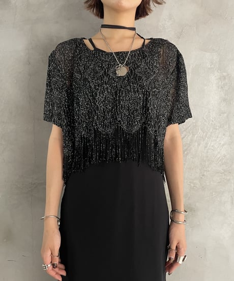 Fringe Design Lame Short Tops BKSL