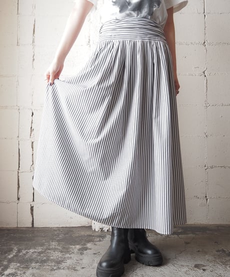 Belted Design Stripe Tuck Skirt GRWH