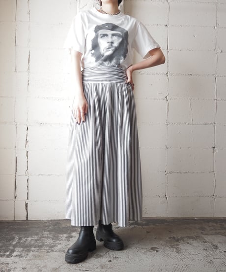 Belted Design Stripe Tuck Skirt GRWH