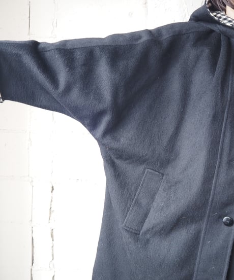 Check Lining Hooded Dolman Sleeve Coat BKWH