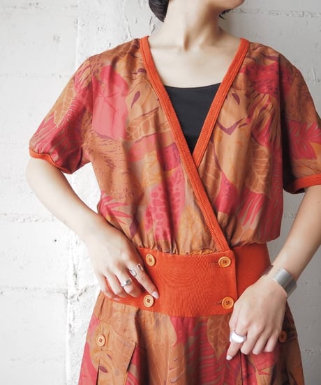 Leaf Pattern Wrap Design Dress RE