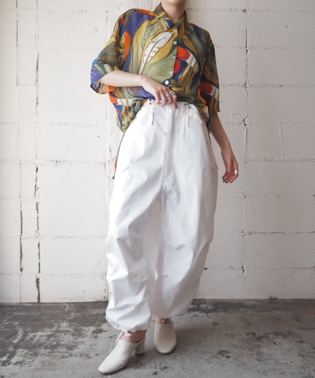S/S Drawing Pattern Sheer Shirt GN NV OR