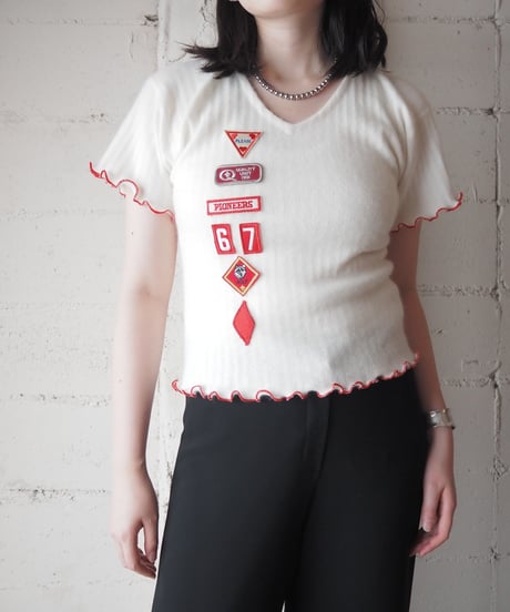 Remake 1950-60's Angora Knit Top With Patchs IV RE