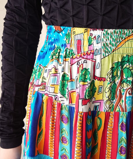 Resort Pattern Tiered Skirt BL