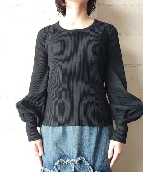 1970's Lantern Sleeve Rib Knit BK