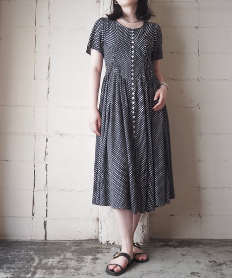 Fine Geometric Print Button Front Dress NV WH