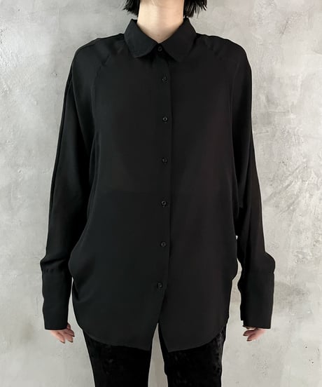 Cuff Button Dolman Sheer Blouse BK
