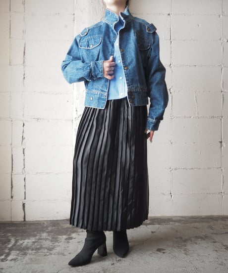 Denim Stand Collar Snap Button Jacket BL