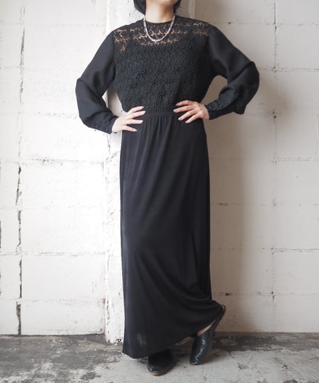 1950-60s LacexSheer Collarless Blouse BK