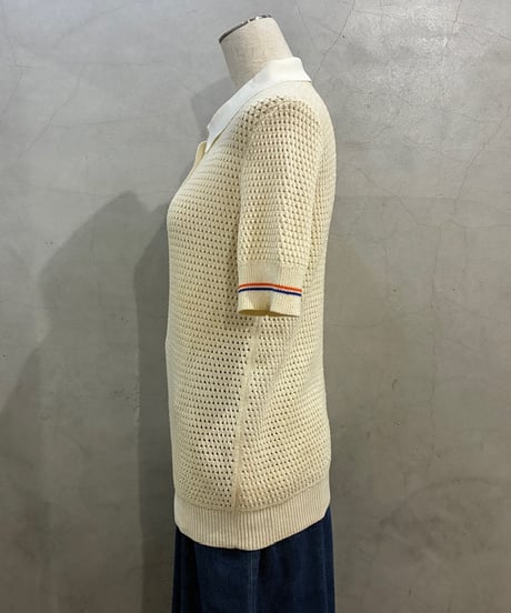 TORY BURCH Mesh Polo S/S Sweater IV