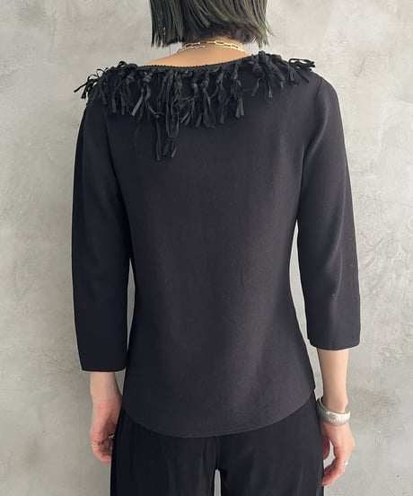 Fringe Collar Design Knit BK