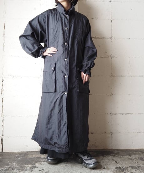 Snap Button Nylon Coat BK