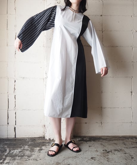 MM6 Maison Margiela Wide Sleeve Stripe Shirt Dress BK WH LBL